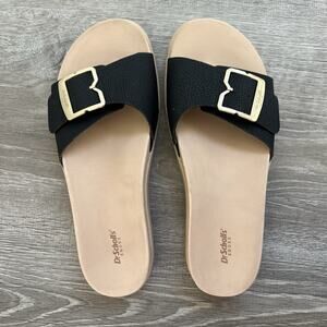 Dr. Scholl's Women's All Right Slide Sandals Sz 9 Black Beige Buckle Comfort